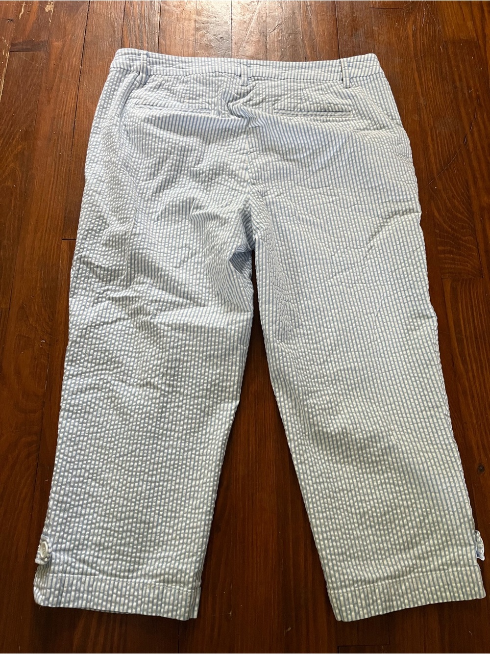 Talbots Light Blue and White Seersucker Crop Pants Size 12 - Picture 6 of 6